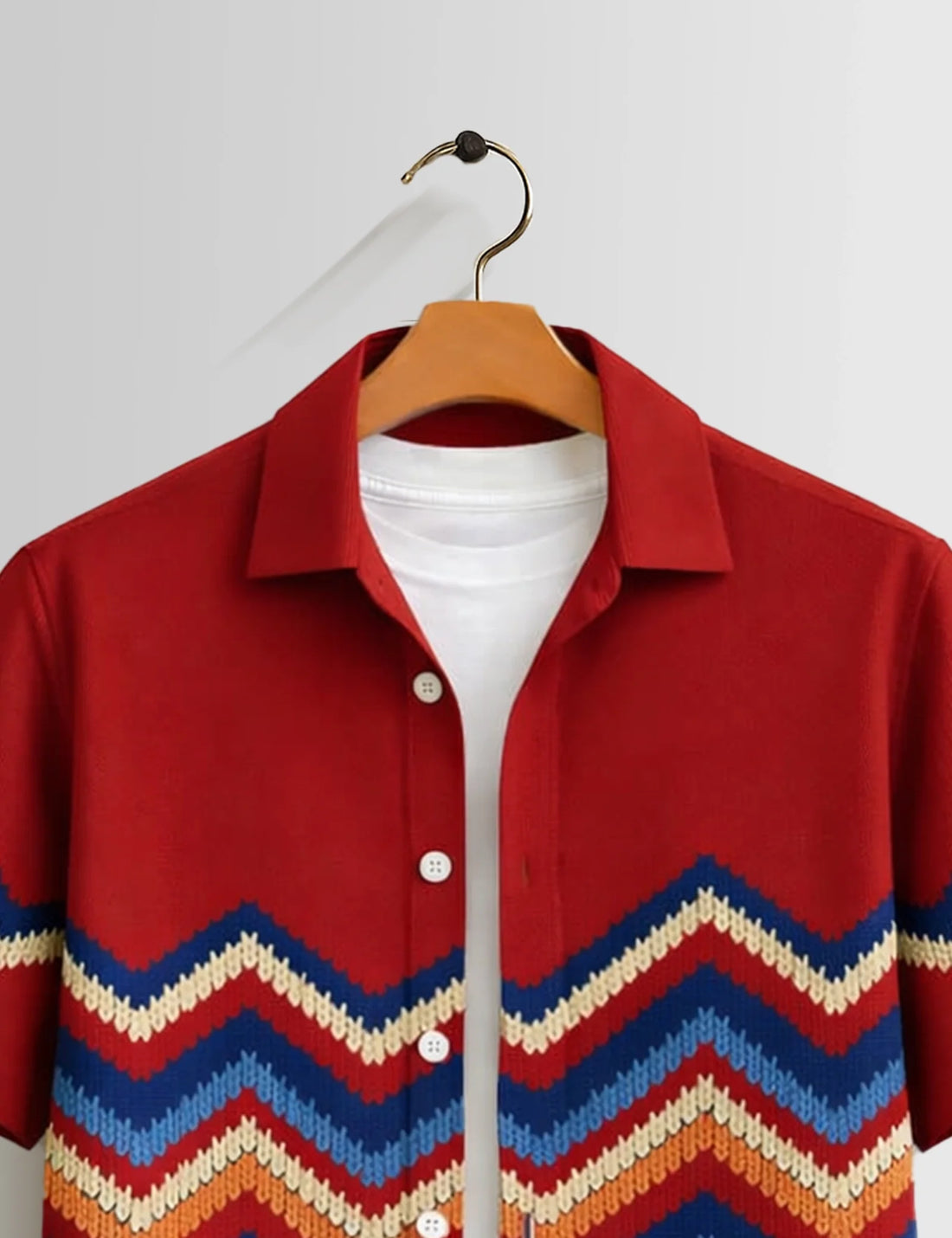 Red Zigzag Mens Half Sleeves Shirts - XPST