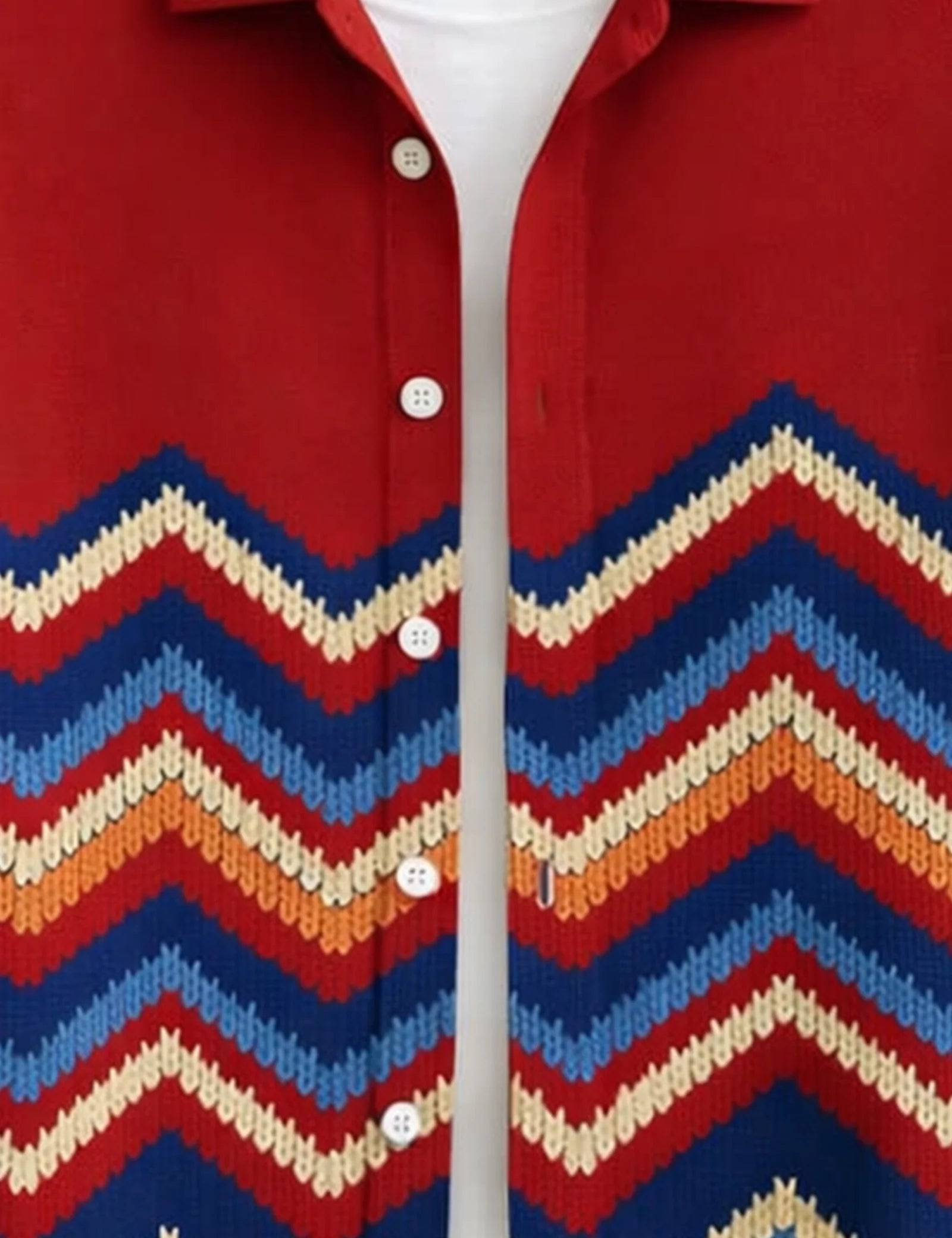 Red Zigzag Mens Half Sleeves Shirts - XPST